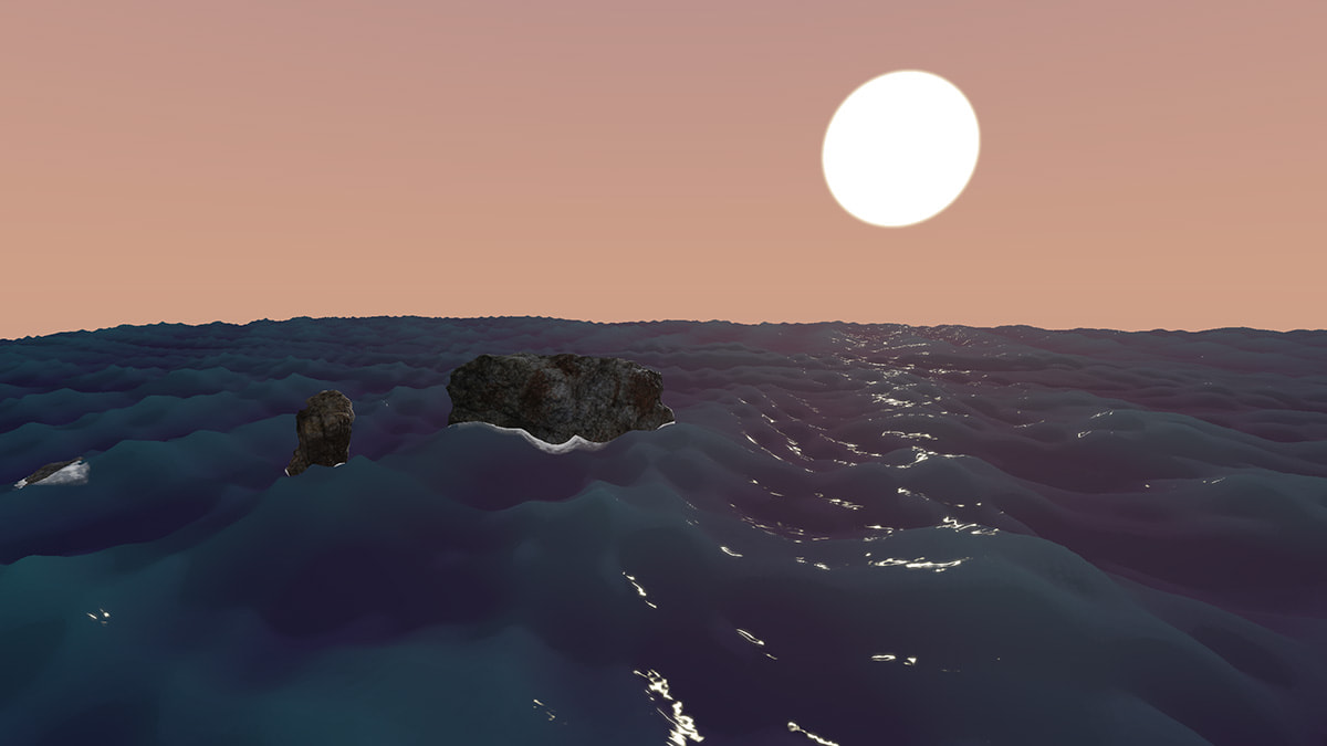 A screenshot of a scene illuminated by a sun with custom skybox and bloom