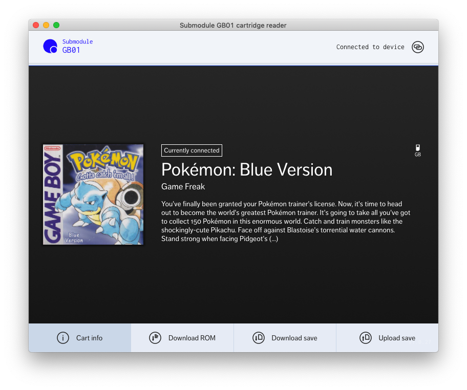 A screenshot of the GB01 app